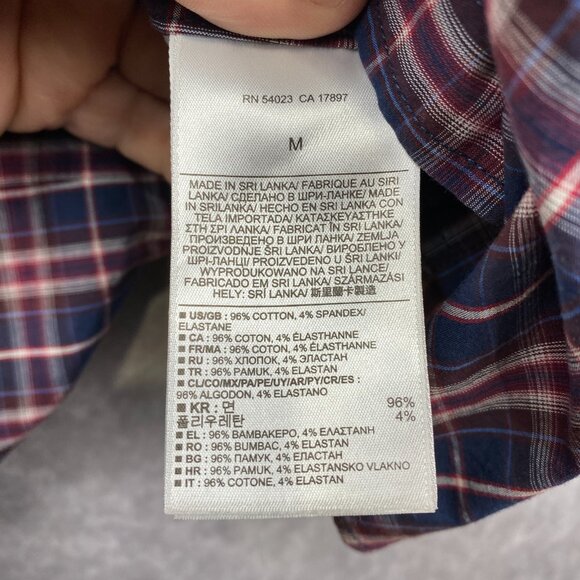 Banana Republic Slim Fit Pearl Snap Shirt Mens Medium Red Blue Plaid Western - Picture 6 of 9